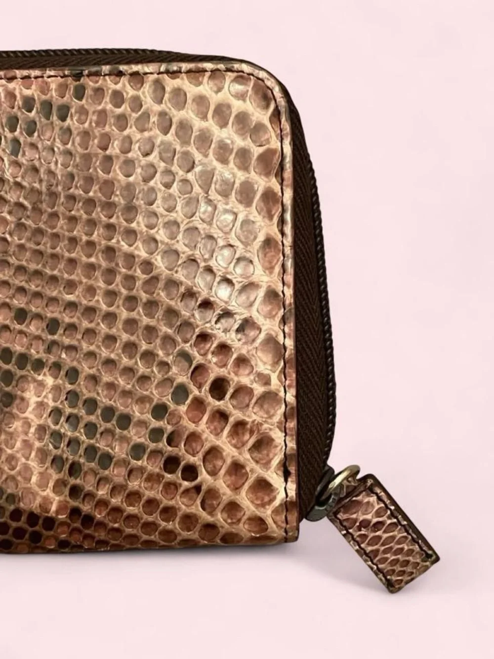 Prada Snake Skin Zip Wallet Purse in Brown and Black